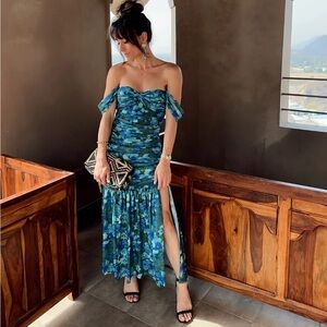 12th Tribe Aruba Floral Mesh Maxi Dress